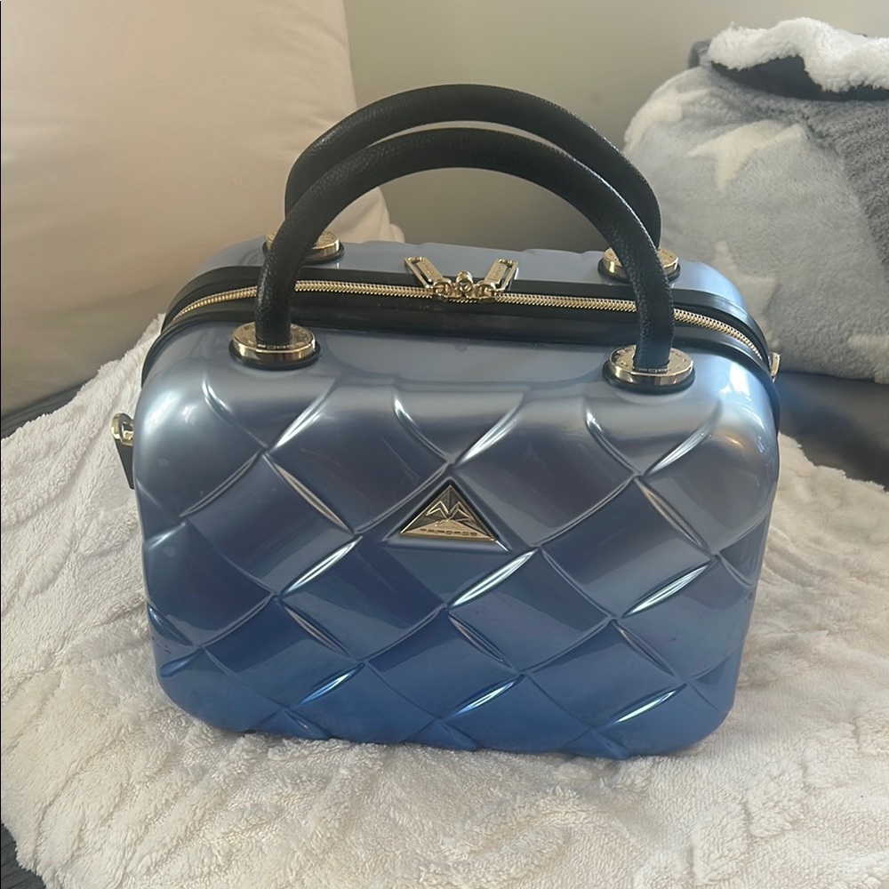 Triforce hard-sided Beauty Case. In shades of metallic blue to silver ombré